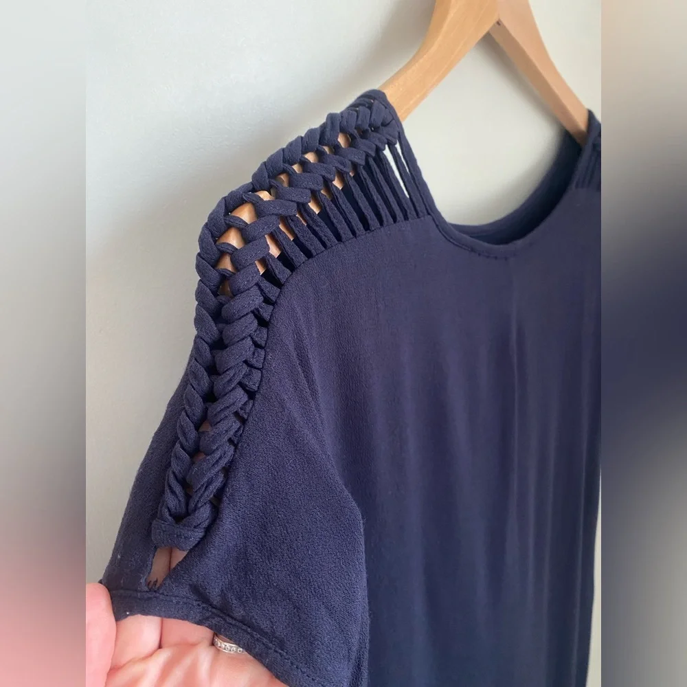 Gentle Fawn Navy Blue Braided Shoulder Slip Dress Size Small Coastal - Picture 3 of 11